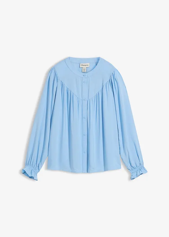 Prairie-Bluse aus fließender Viskose in blau von vorne - bonprix