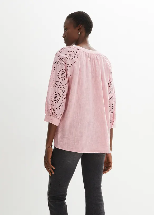 Tunikabluse aus luftigem Musselin in rosa von hinten (im Anschnitt) - bonprix