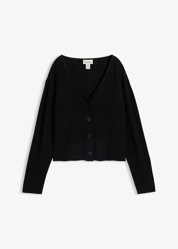 Kurze Strickjacke aus reiner Bio-Baumwolle in schwarz von vorne - bonprix