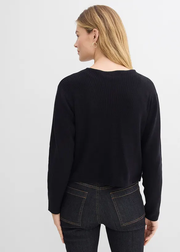 Kurze Strickjacke aus reiner Bio-Baumwolle in schwarz von hinten (im Anschnitt) - bonprix