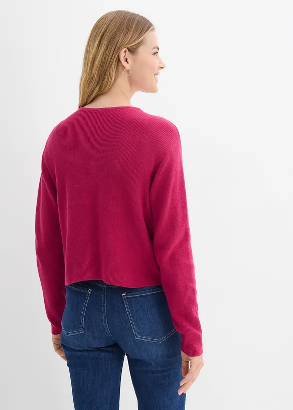 Kurze Strickjacke aus reiner Bio-Baumwolle in pink von hinten (im Anschnitt) - bonprix