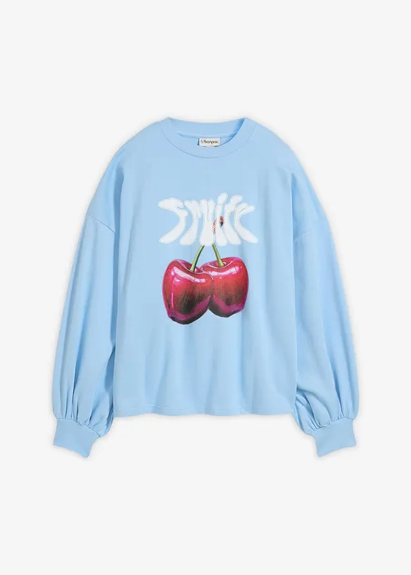 Oversize-Sweatshirt aus reiner Bio-Baumwolle in blau von vorne - bonprix