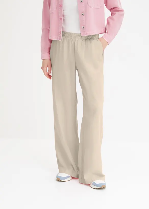 Palazzo-Hose aus Leinen-Viskose-Mix in beige von vorne - bonprix