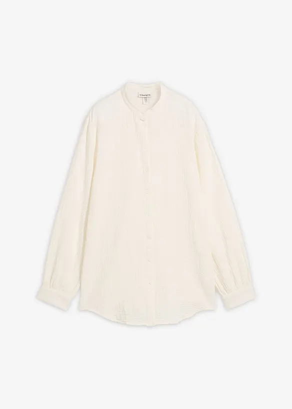 Musselin-Longbluse aus reiner Baumwolle in weiß von vorne - bonprix
