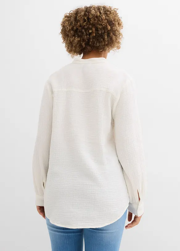 Musselin-Longbluse aus reiner Baumwolle in weiß von hinten (im Anschnitt) - bonprix