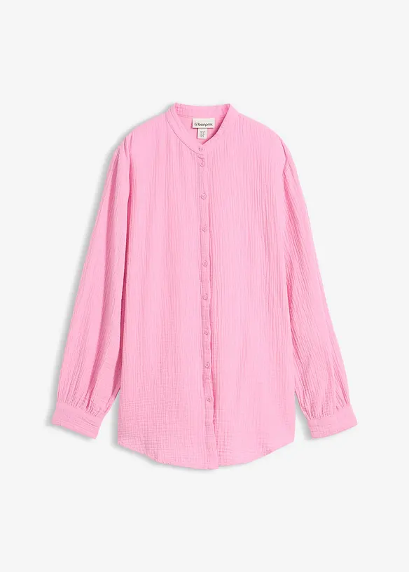 Musselin-Longbluse aus reiner Baumwolle in rosa von vorne - bonprix