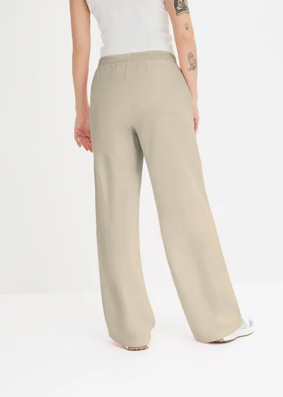 Palazzo-Hose aus Leinen-Viskose-Mix in beige von hinten - bonprix