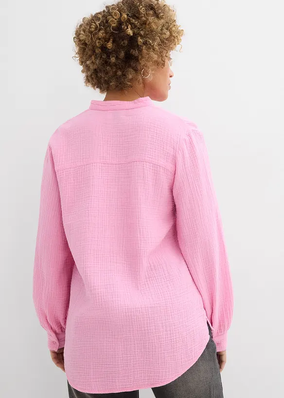 Musselin-Longbluse aus reiner Baumwolle in rosa von hinten (im Anschnitt) - bonprix