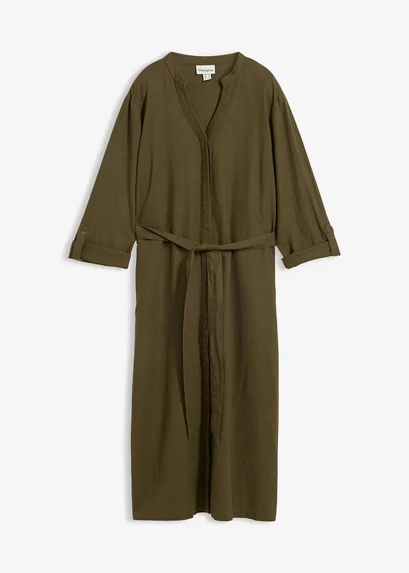Kleid mit Taschen aus Leinen-Viskose-Mix in grün von vorne - bonprix Kleid mit Taschen aus Leinen-Viskose-Mix in grün von vorne - bonprix