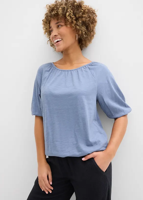 Shirt aus reiner Bio-Baumwolle in blau von vorne (im Anschnitt) - bonprix