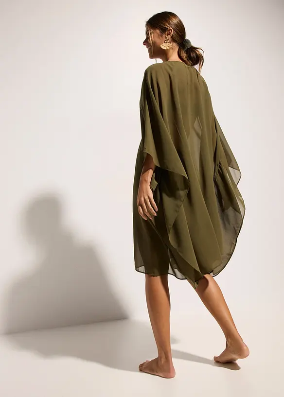 Strandtunika aus leichtem Chiffon in grün von hinten (Totalaufnahme) - bonprix
