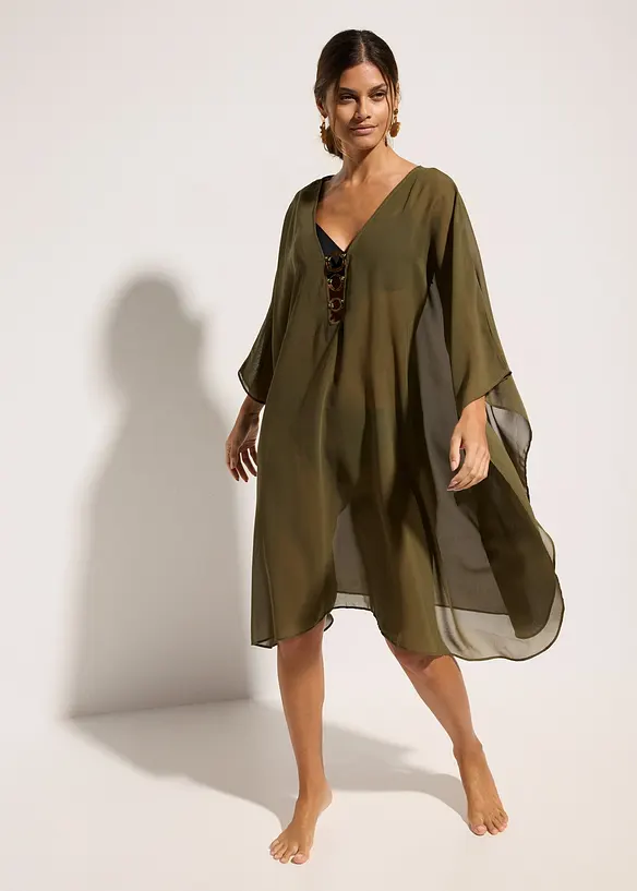 Strandtunika aus leichtem Chiffon in grün von vorne (Totalaufnahme) - bonprix