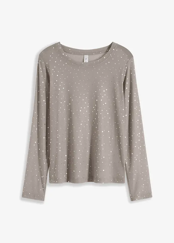 Langarmshirt aus Glitzer-Mesh in grau von vorne - bonprix
