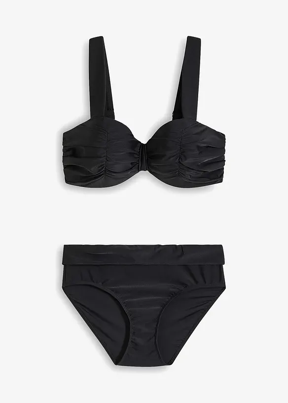 Balconette-Bikini mit gepolsterten Trägern (2-tlg. Set) in schwarz von vorne - bonprix