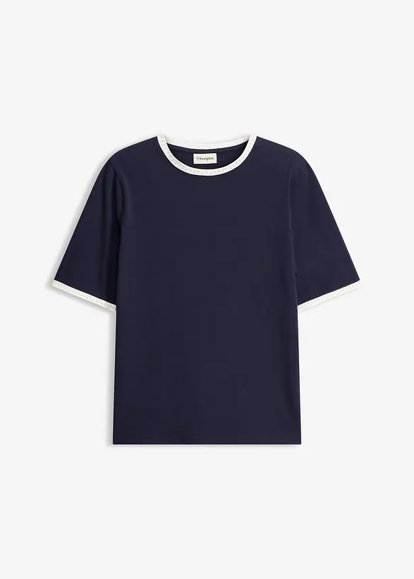 Shirt mit Spitzenborte in blau von vorne - bonprix Shirt mit Spitzenborte in blau von vorne - bonprix