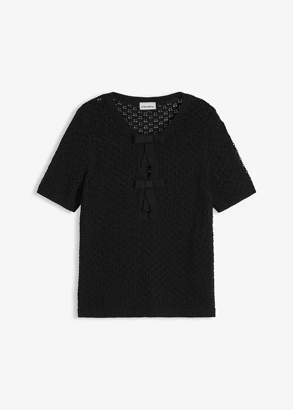 Ajour-Pullover aus Baumwoll-Mix in schwarz von vorne - bonprix