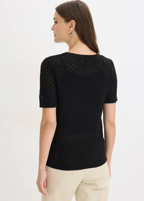 Ajour-Pullover aus Baumwoll-Mix in schwarz von hinten (im Anschnitt) - bonprix