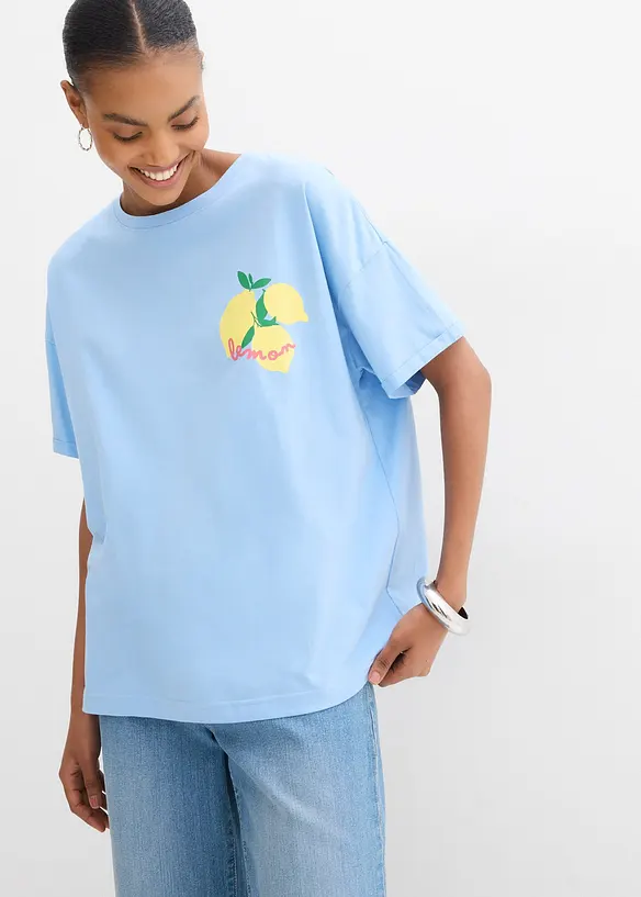 Oversize-Shirt aus reiner Bio-Baumwolle in blau von hinten (im Anschnitt) - bonprix Oversize-Shirt aus reiner Bio-Baumwolle in blau von hinten (im Anschnitt) - bonprix
