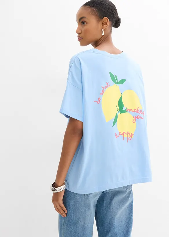 Oversize-Shirt aus reiner Bio-Baumwolle in blau von vorne (im Anschnitt) - bonprix Oversize-Shirt aus reiner Bio-Baumwolle in blau von vorne (im Anschnitt) - bonprix
