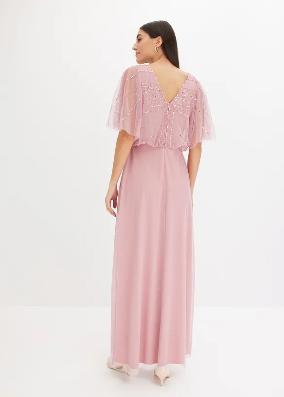 Maxikleid aus feinem Tüll mit Paillettenstickerei in pink von hinten (Totalaufnahme) - bonprix Maxikleid aus feinem Tüll mit Paillettenstickerei in pink von hinten (Totalaufnahme) - bonprix