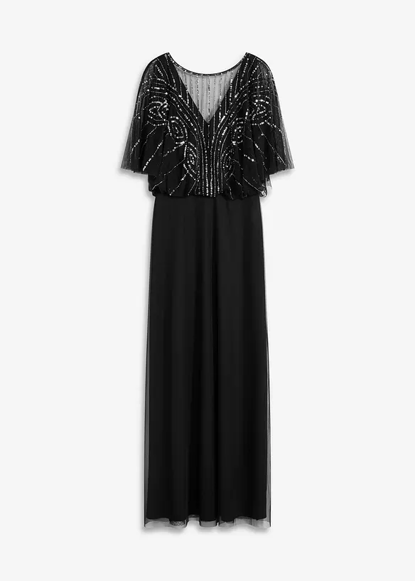 Maxikleid aus feinem Tüll mit Paillettenstickerei in schwarz von vorne - bonprix Maxikleid aus feinem Tüll mit Paillettenstickerei in schwarz von vorne - bonprix