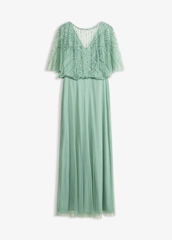Maxikleid aus feinem Tüll mit Paillettenstickerei in grün von vorne - bonprix Maxikleid aus feinem Tüll mit Paillettenstickerei in grün von vorne - bonprix