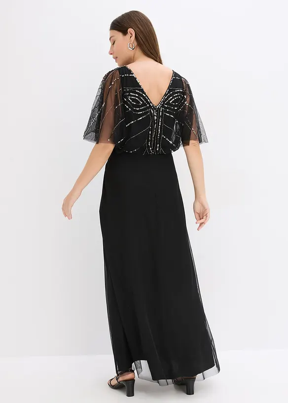 Maxikleid aus feinem Tüll mit Paillettenstickerei in schwarz von hinten (Totalaufnahme) - bonprix Maxikleid aus feinem Tüll mit Paillettenstickerei in schwarz von hinten (Totalaufnahme) - bonprix