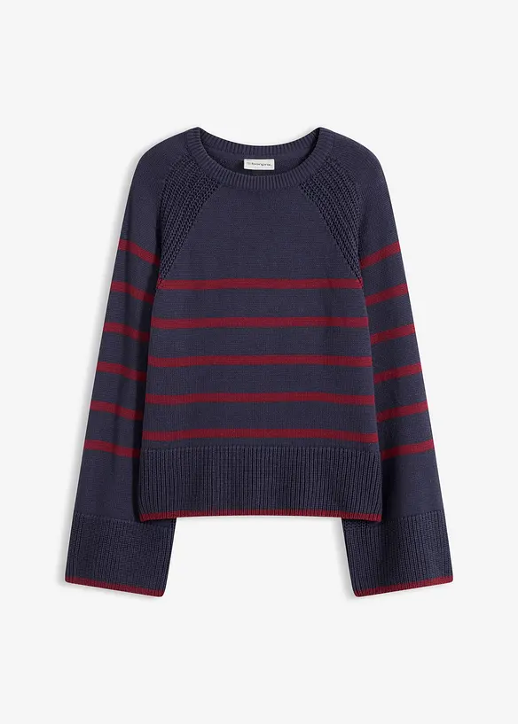 Pullover mit  kontrastfarbigen Streifen in blau von vorne - bonprix