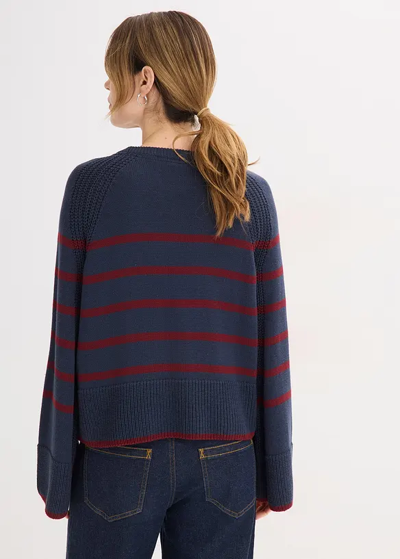 Pullover mit  kontrastfarbigen Streifen in blau von hinten (im Anschnitt) - bonprix