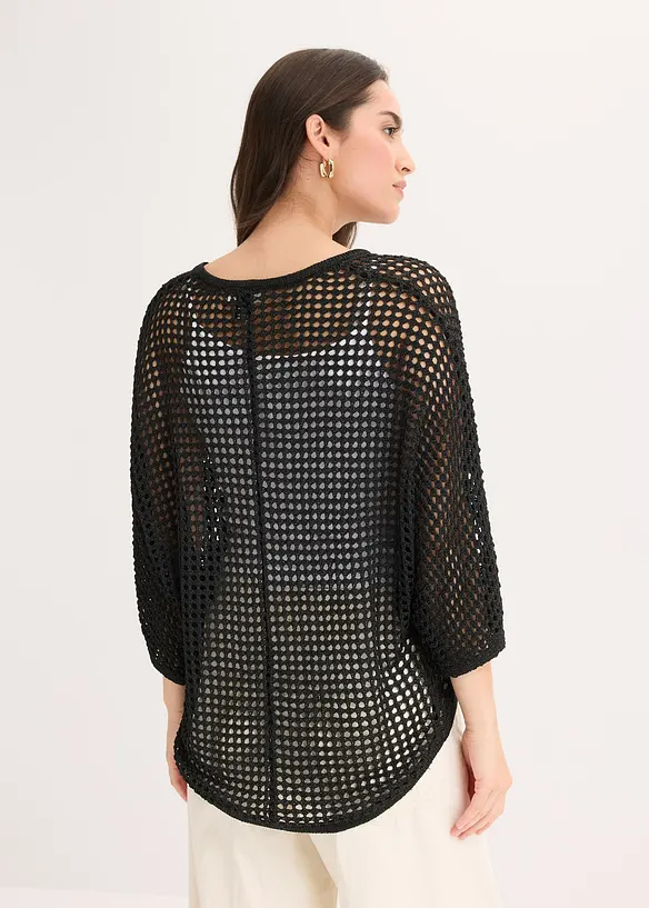 Ajour-Strickjacke in schwarz von hinten (im Anschnitt) - bonprix