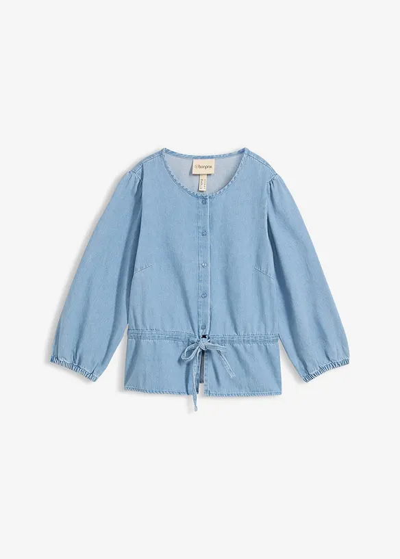Jeansbluse mit Puffärmeln, Baumwolle in blau von vorne - bonprix