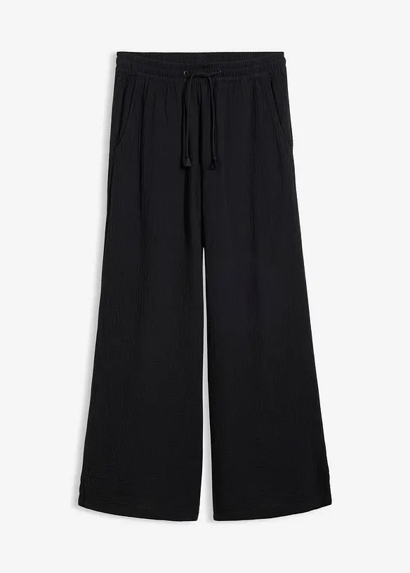 Musselin-Palazzo-Hose aus reiner Baumwolle in schwarz von vorne - bonprix Musselin-Palazzo-Hose aus reiner Baumwolle in schwarz von vorne - bonprix