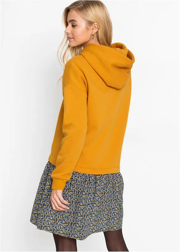 Sweatkleid in 2-in-1 Optik in orange von hinten (Totalaufnahme) - bonprix