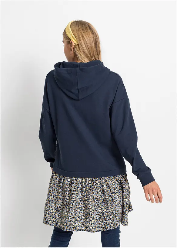 Sweatkleid in 2-in-1 Optik in blau von hinten (Totalaufnahme) - bonprix