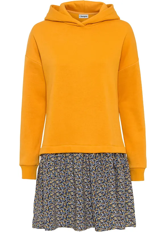 Sweatkleid in 2-in-1 Optik in orange von vorne - bonprix