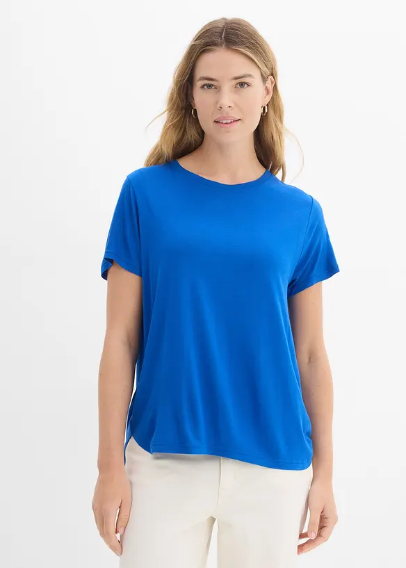 Longshirt aus softer Viskose in blau von vorne (im Anschnitt) - bonprix