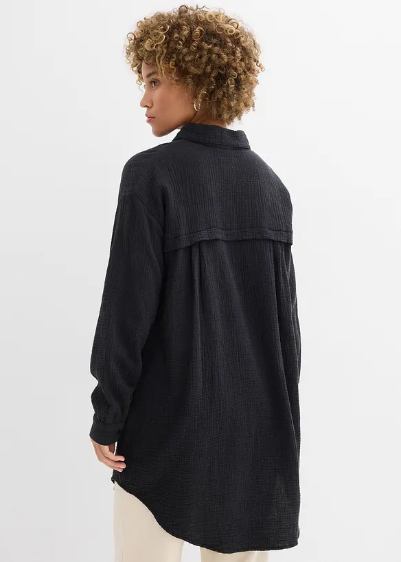 Musselin-Bluse aus reiner Baumwolle in schwarz von hinten (im Anschnitt) - bonprix