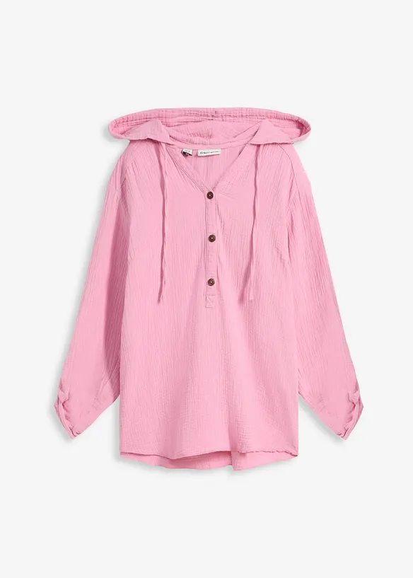 Musselin-Schlupfbluse aus reiner Baumwolle in rosa von vorne - bonprix