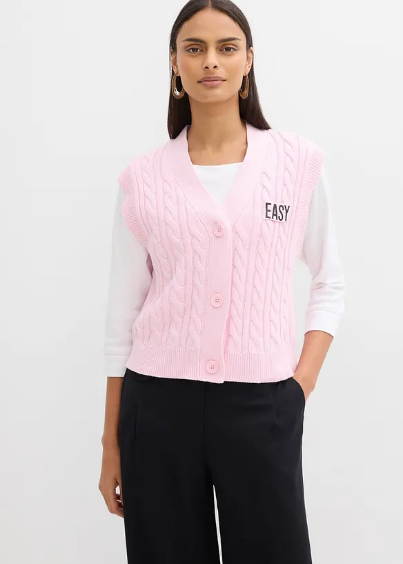 Strick-Weste in rosa von vorne (im Anschnitt) - bonprix