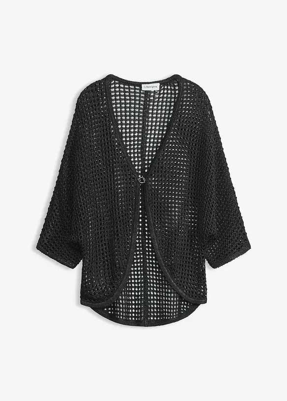 Ajour-Strickjacke in schwarz von vorne - bonprix