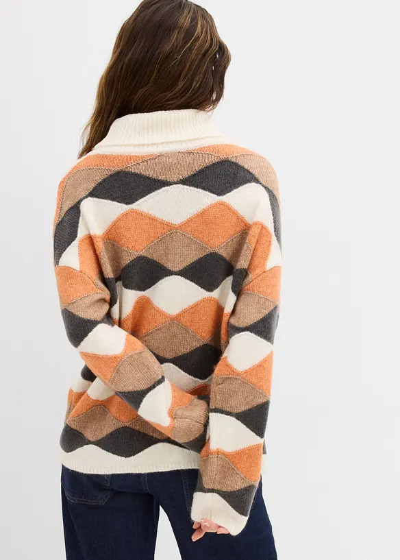Rollkragenpullover mit Muster in beige von hinten (im Anschnitt) - bonprix