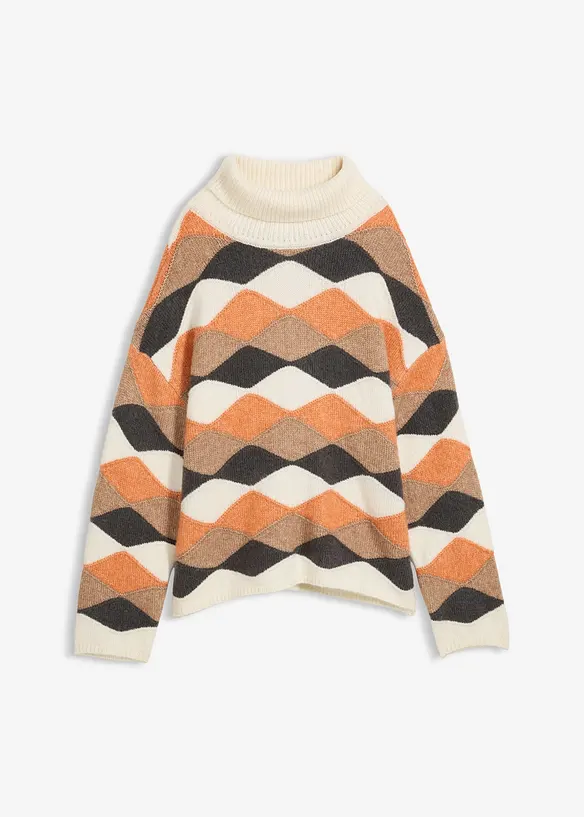 Rollkragenpullover mit Muster in beige von vorne - bonprix