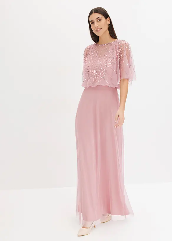 Maxikleid aus feinem Tüll mit Paillettenstickerei in pink von vorne (Totalaufnahme) - bonprix Maxikleid aus feinem Tüll mit Paillettenstickerei in pink von vorne (Totalaufnahme) - bonprix