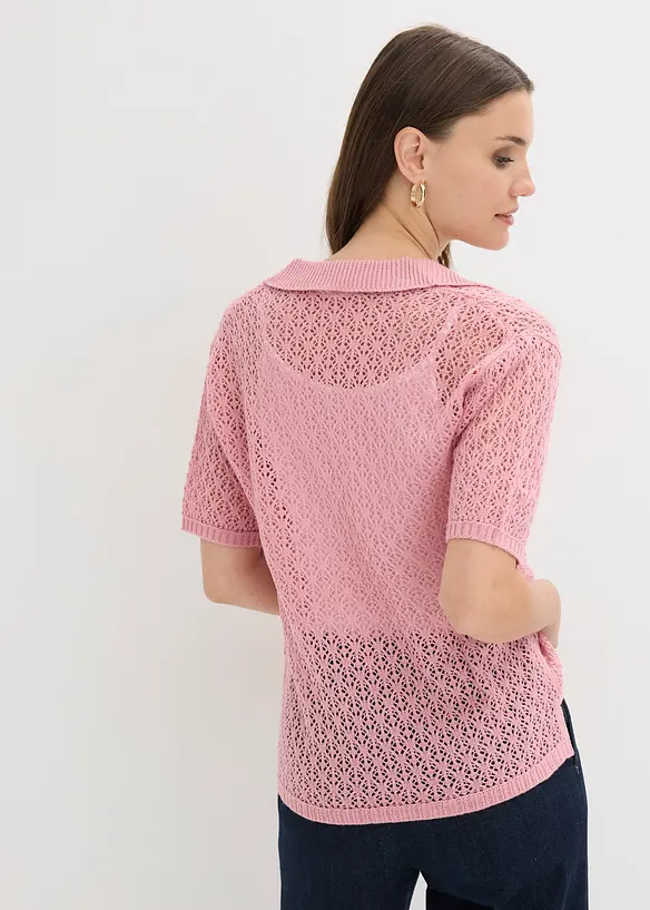 Ajour-Pullover in rosa von hinten (im Anschnitt) - bonprix