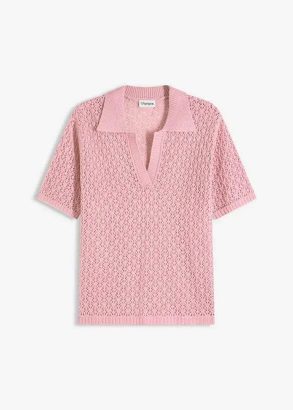 Ajour-Pullover in rosa von vorne - bonprix