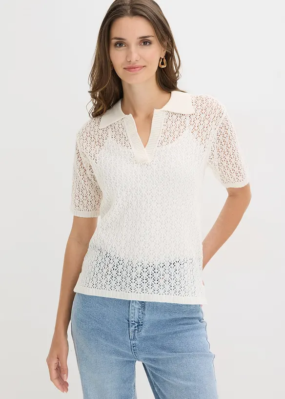 Ajour-Pullover in weiß von vorne (im Anschnitt) - bonprix
