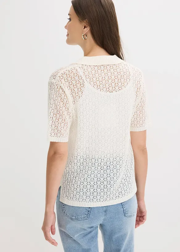Ajour-Pullover in weiß von hinten (im Anschnitt) - bonprix