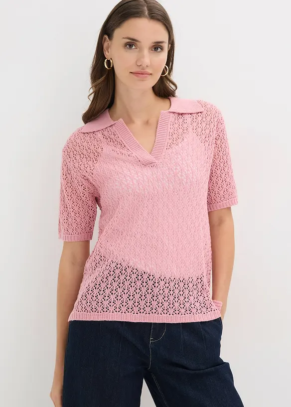 Ajour-Pullover in rosa von vorne (im Anschnitt) - bonprix