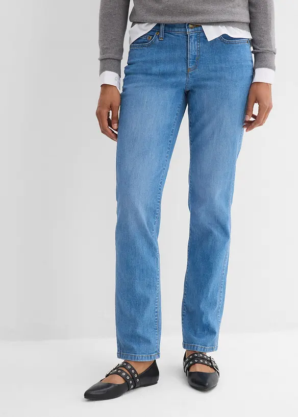 Straight Jeans Mid Waist, Stretch in blau von vorne - bonprix