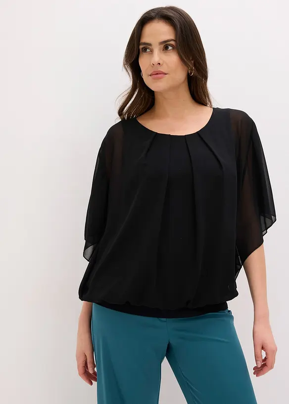 Chiffonbluse mit Fledermausärmel in schwarz von vorne (im Anschnitt) - bonprix